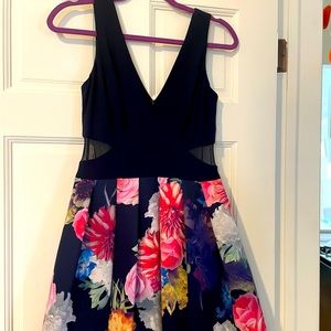 Xscape floral dress with cutouts